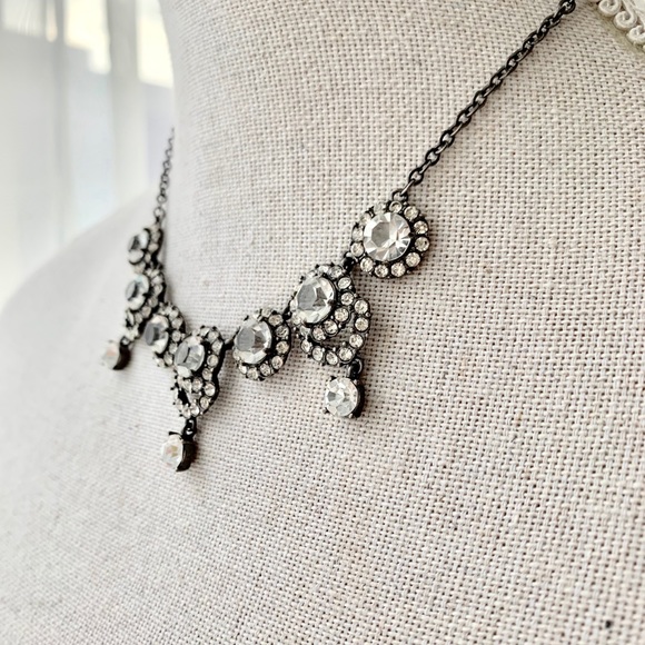 Round Gunmetal Vintage Art Nouveau Rhinestone Necklace Distressed Adjustable 20s - Picture 4 of 9